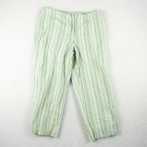 Vintage Capris Womens 14 Petite Green Striped Linen Pants Breathable Classic Y2K